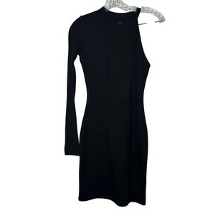NWOT Naked Wardrobe Black One Shoulder Long Sleeve Mini Dress Womens Medium